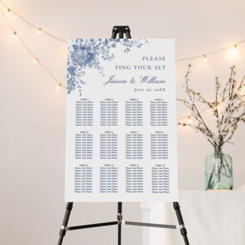 Elegant Blue French Garden 12 Tables SEATING CHART Foam Board