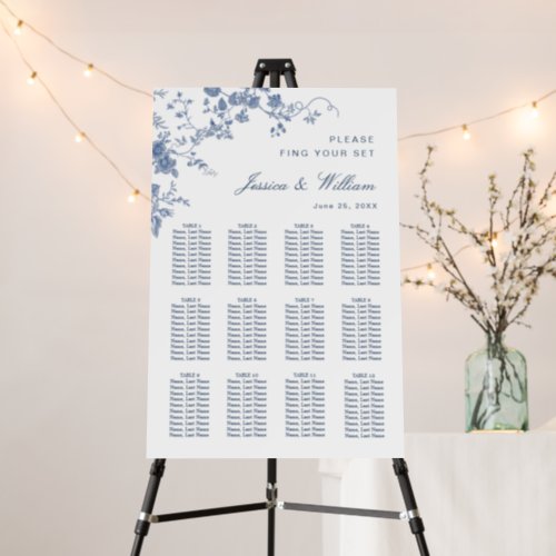 Elegant Blue French Garden 12 Tables SEATING CHART Foam Board