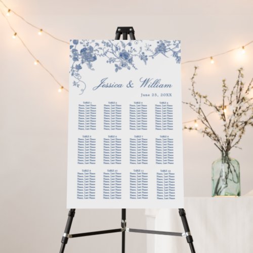 Elegant Blue French Garden 12 Tables SEATING CHART Foam Board