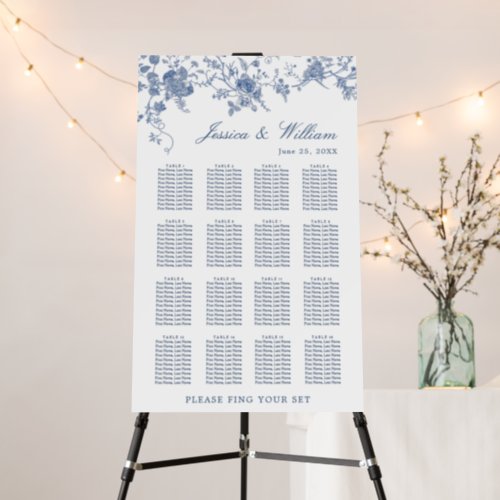 Elegant Blue French Garden 16 Tables SEATING CHART Foam Board