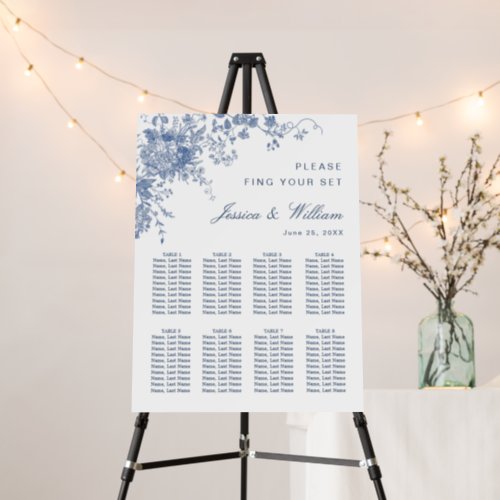 Elegant Blue French Garden 8 Tables SEATING CHART Foam Board