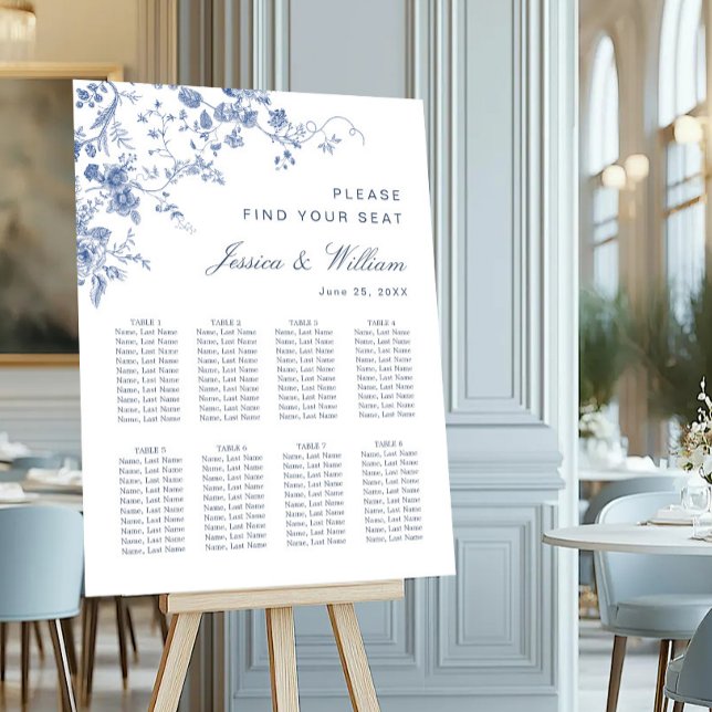 Elegant Blue French Garden 8 Tables SEATING CHART Foam Board (Creator Uploaded)