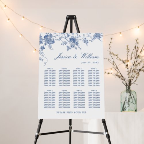 Elegant Blue French Garden 8 Tables SEATING CHART Foam Board