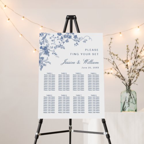 Elegant Blue French Garden 8 Tables SEATING CHART Foam Board