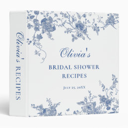 Elegant Blue French Garden Bridal Shower Recipe 3 Ring Binder