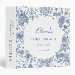 Elegant Blue French Garden Bridal Shower Recipe 3 Ring Binder