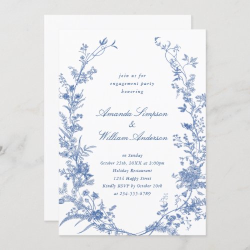 Elegant Blue French Garden Engagement Party Invitation