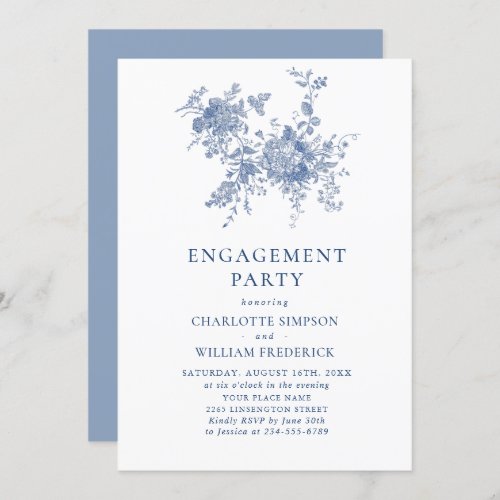 Elegant Blue French Garden ENGAGEMENT PARTY Invitation