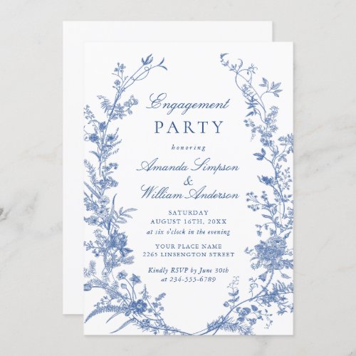 Elegant Blue French Garden ENGAGEMENT PARTY Invitation