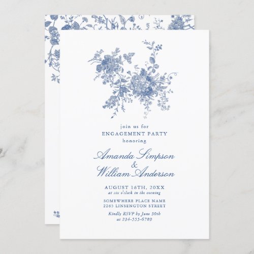 Elegant Blue French Garden ENGAGEMENT PARTY Invitation