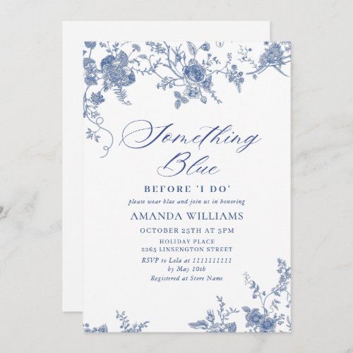 Elegant Blue French Garden Floral BRIDAL SHOWER Invitation