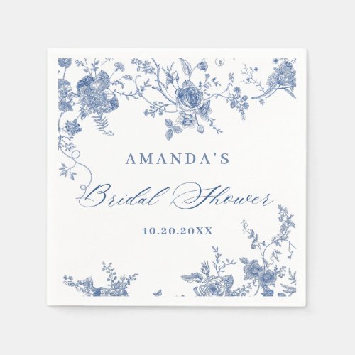 Elegant Blue French Garden Floral Bridal Shower Napkins