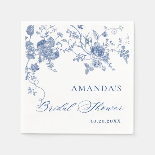 Elegant Blue French Garden Floral Bridal Shower Napkins