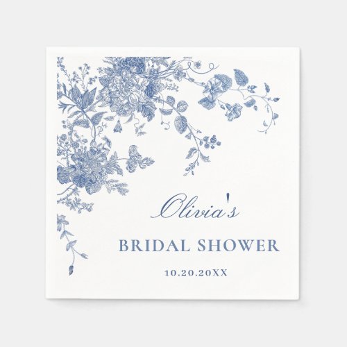 Elegant Blue French Garden Floral Bridal Shower Napkins