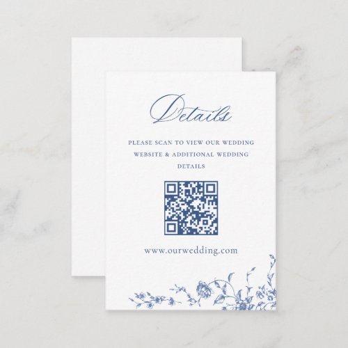 Elegant Blue French Garden Floral QR code Details Enclosure Card