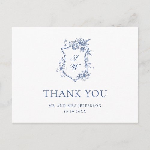 Elegant Blue French Garden Floral Thank You Postcard