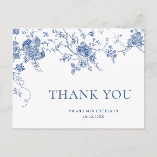 Elegant Blue French Garden Floral Thank You Postcard