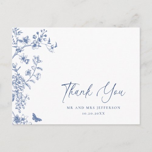 Elegant Blue French Garden Floral Thank You Postcard