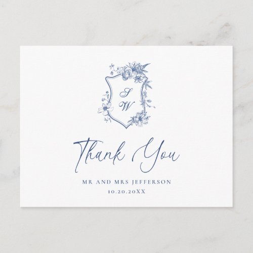 Elegant Blue French Garden Floral Thank You Postcard