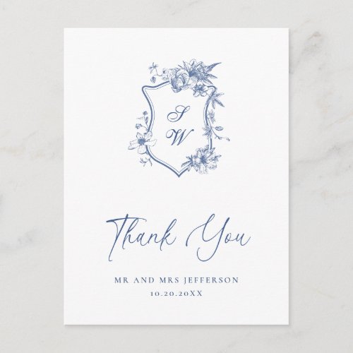 Elegant Blue French Garden Floral Thank You Postcard