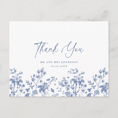 Elegant Blue French Garden Floral Thank You Postcard