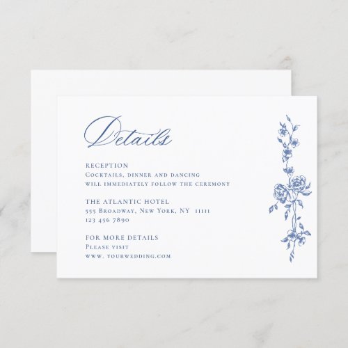 Elegant Blue French Garden Floral Wedding Details Enclosure Card