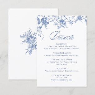 Elegant Blue French Garden Floral Wedding Details Enclosure Card