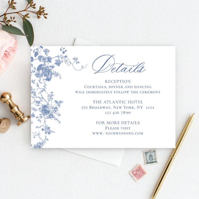 Elegant Blue French Garden Floral Wedding Details Enclosure Card (Creator Uploaded)