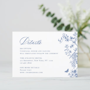 Elegant Blue French Garden Floral Wedding Details Enclosure Card