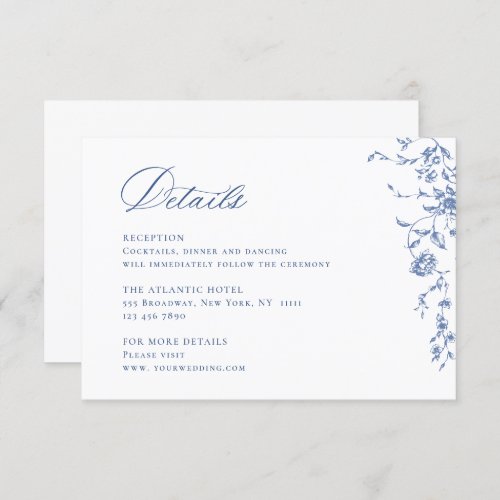 Elegant Blue French Garden Floral Wedding Details Enclosure Card