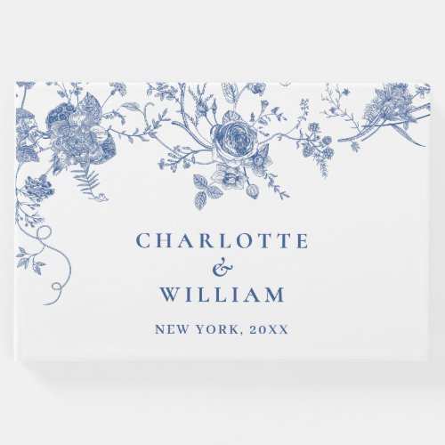 Elegant Blue French Garden Floral Wedding Guest Book