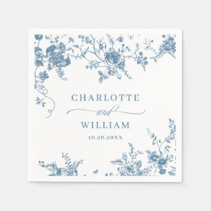Elegant Blue French Garden Floral Wedding Napkins