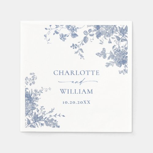 Elegant Blue French Garden Floral Wedding Napkins