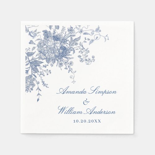 Elegant Blue French Garden Floral Wedding Napkins