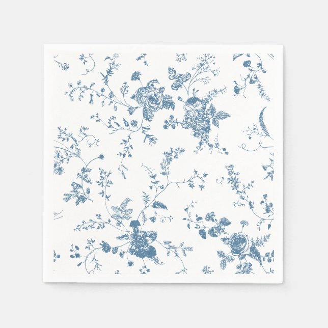 Elegant Blue French Garden Floral Wedding Napkins (Front)