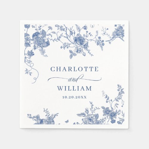 Elegant Blue French Garden Floral Wedding Napkins