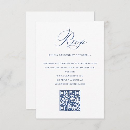 Elegant Blue French Garden Floral Wedding QR code RSVP Card