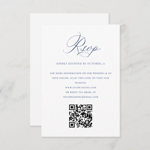 Elegant Blue French Garden Floral Wedding QR code RSVP Card