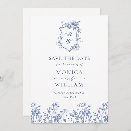 Elegant Blue French Garden Floral Wedding QR code Save The Date