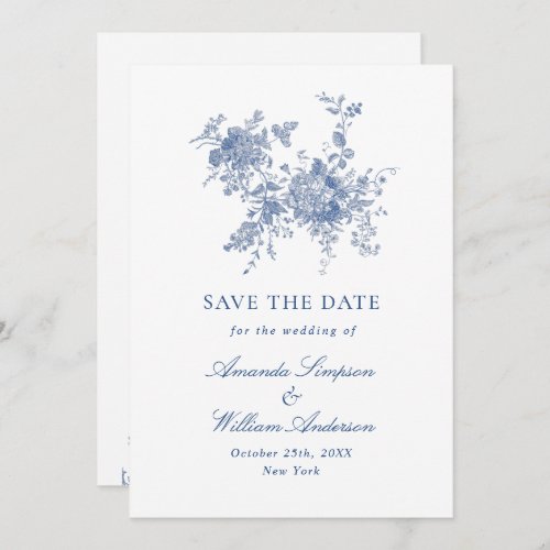 Elegant Blue French Garden Floral Wedding Save The Date