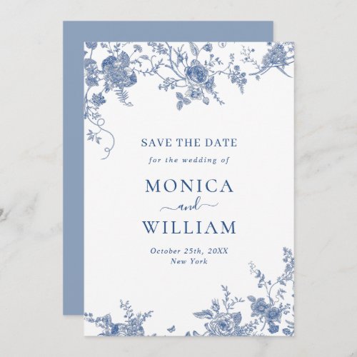 Elegant Blue French Garden Floral Wedding Save The Date