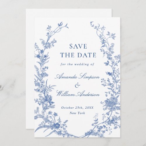 Elegant Blue French Garden Floral Wedding Save The Date