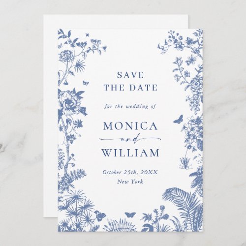 Elegant Blue French Garden Floral Wedding Save The Date