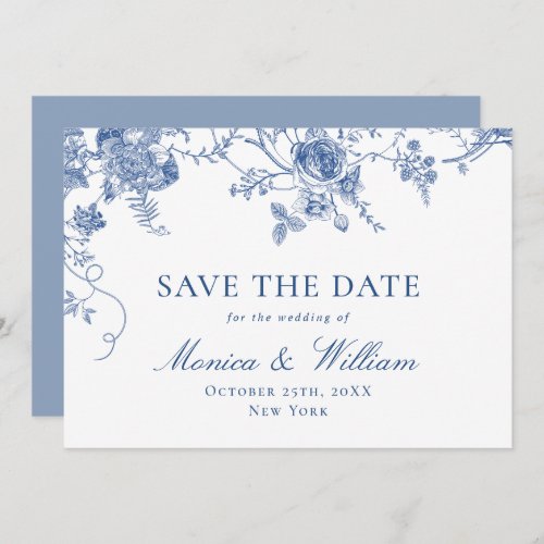 Elegant Blue French Garden Floral Wedding Save The Date