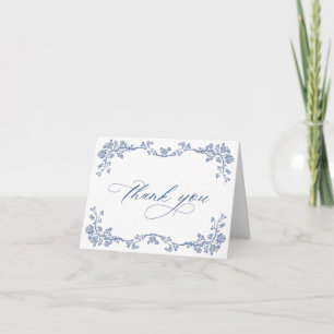 Elegant Blue French Garden Flowers Wedding Letterpress Thank You Card