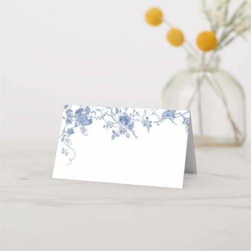 Elegant Blue French Garden Flowers Wedding Place Card