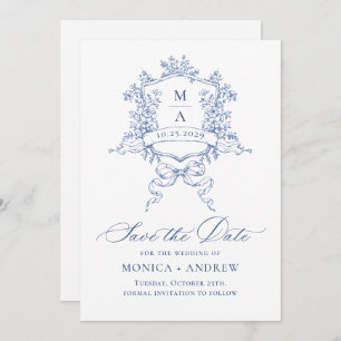 Elegant Blue French Garden Flowers Wedding QR code Save The Date