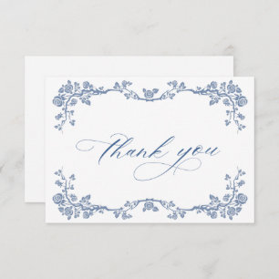 Elegant Blue French Garden Flowers Wedding Thank You Card