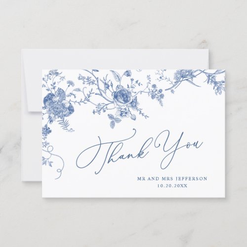 Elegant Blue French Garden Flowers Wedding Thank You Card