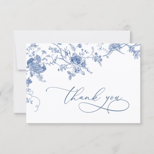 Elegant Blue French Garden Flowers Wedding Thank You Card